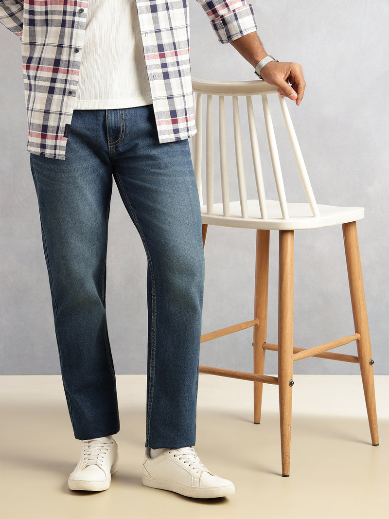 Thomas Scott Men Dark Blue Slim Fit Mid-Rise Light Shade Clean Look Non-Stretchable Jeans