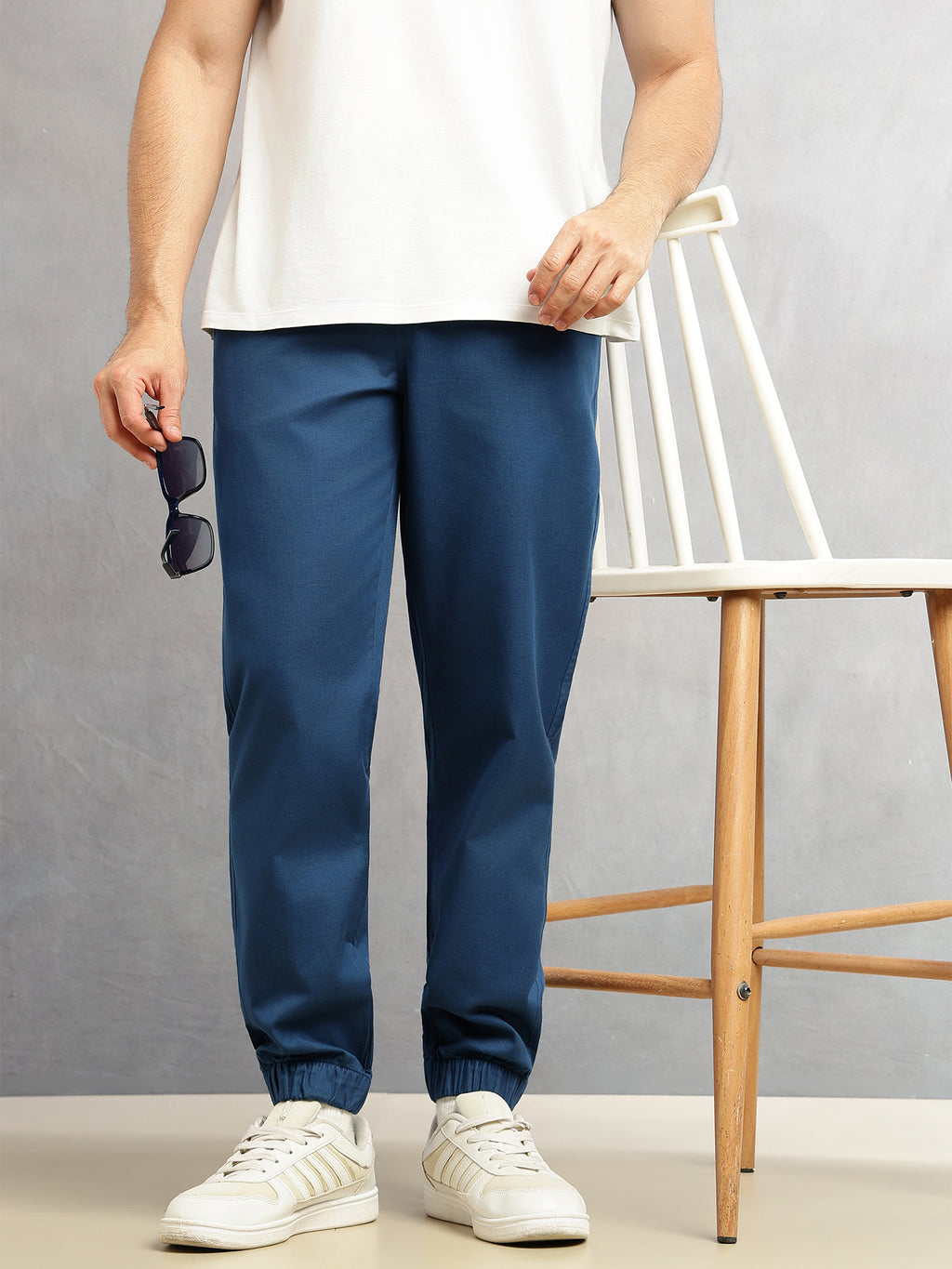 Thomas Scott Men Blue Cricket Club Collection Regular Fit Mid-Rise Woven Joggers with Drawstring & 4 Utility Pockets