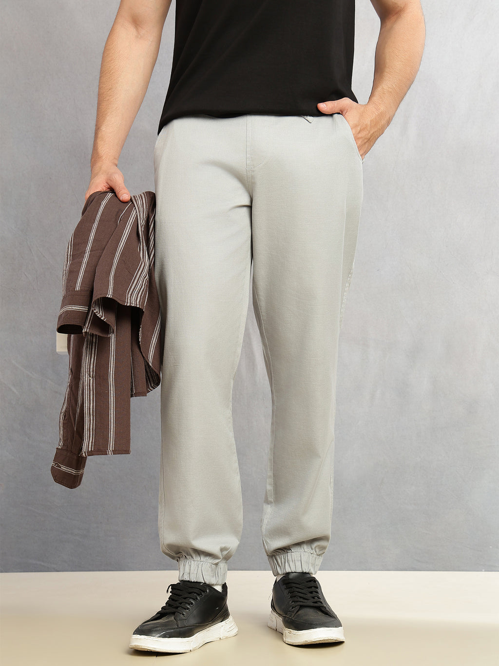 Thomas Scott Men Grey Cricket Club Collection Regular Fit Mid-Rise Woven Joggers with Drawstring & 4 Utility Pockets