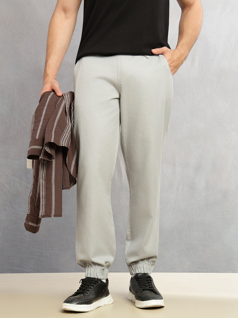 Thomas Scott Men Grey Cricket Club Collection Regular Fit Mid-Rise Woven Joggers with Drawstring & 4 Utility Pockets