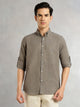 Thomas Scott Men Ivory Slim Fit Long Sleeves Button-Down Collar Polyester Casual Shirt