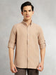 Thomas Scott Men Khaki Slim Fit Long Sleeves Button-Down Collar Polyester Casual Shirt