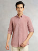 Thomas Scott Men Baby Pink Slim Fit Long Sleeves Button-Down Collar Polyester Casual Shirt
