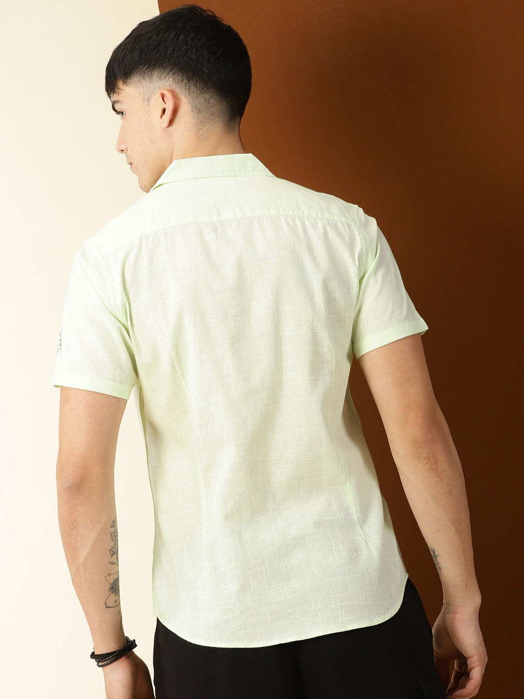 Thomas Scott Men Lime Green Premium Liberal Fit Short Sleeves Conversational Printed Cuban Collar Cotton Casual Shirt