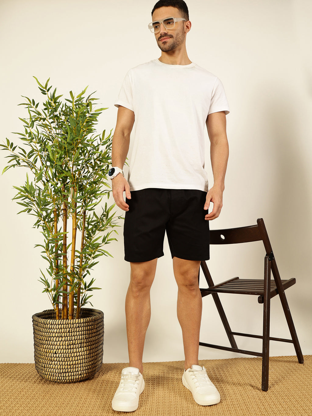 Black Regular Fit Solid Outdoor Woven Shorts For Men