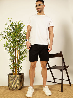 Thomas Scott Men Black Regular Fit Solid Outdoor Woven Shorts with Drawstring Closure