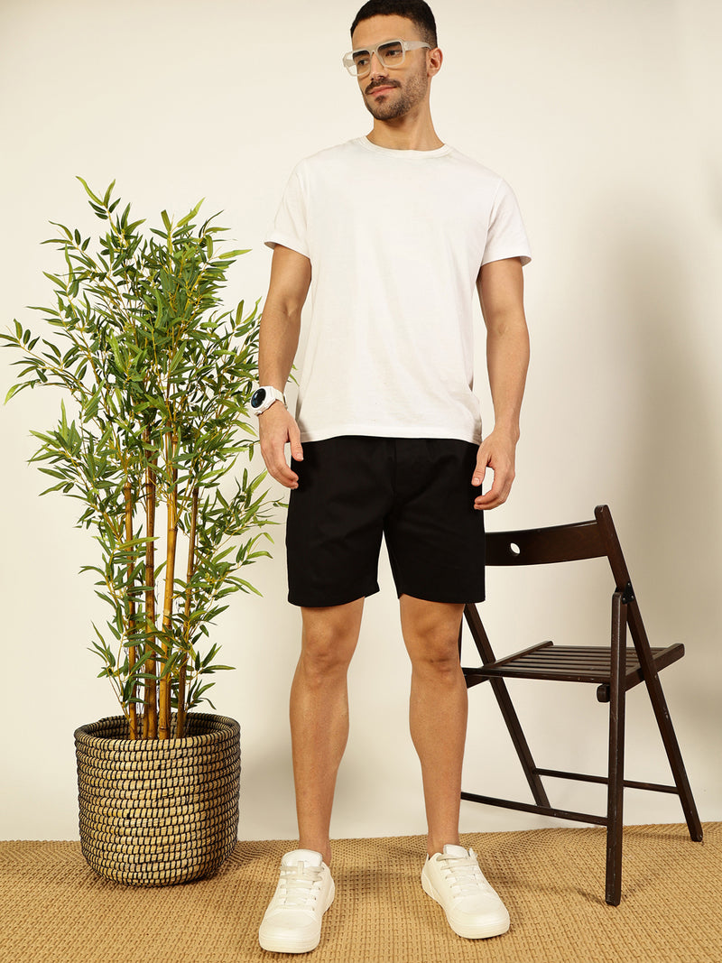 Thomas Scott Men Black Regular Fit Solid Outdoor Woven Shorts with Drawstring Closure