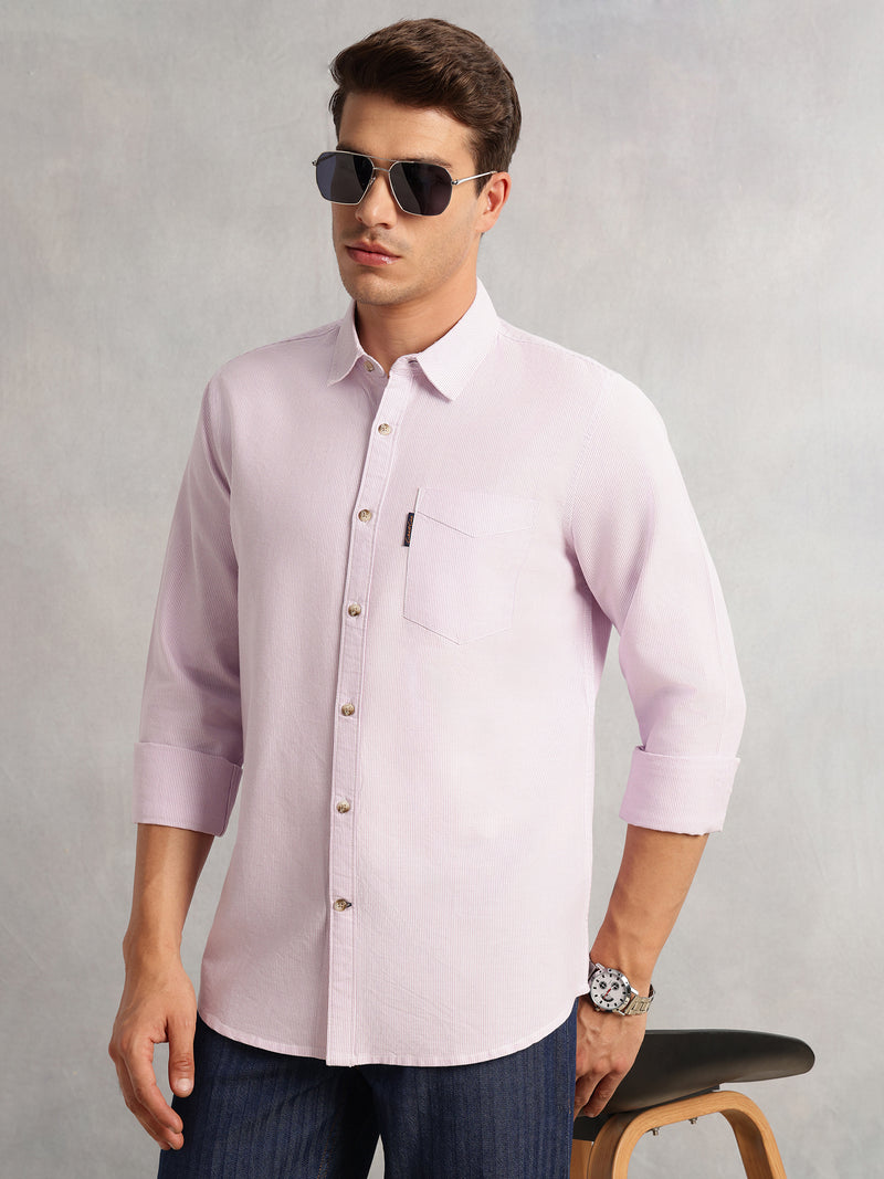 Thomas Scott Men Purple Cricket Club Collection Regular Fit Pinstripes Long Sleeves Spread Collar 100% Cotton Oxford Casual Shirt