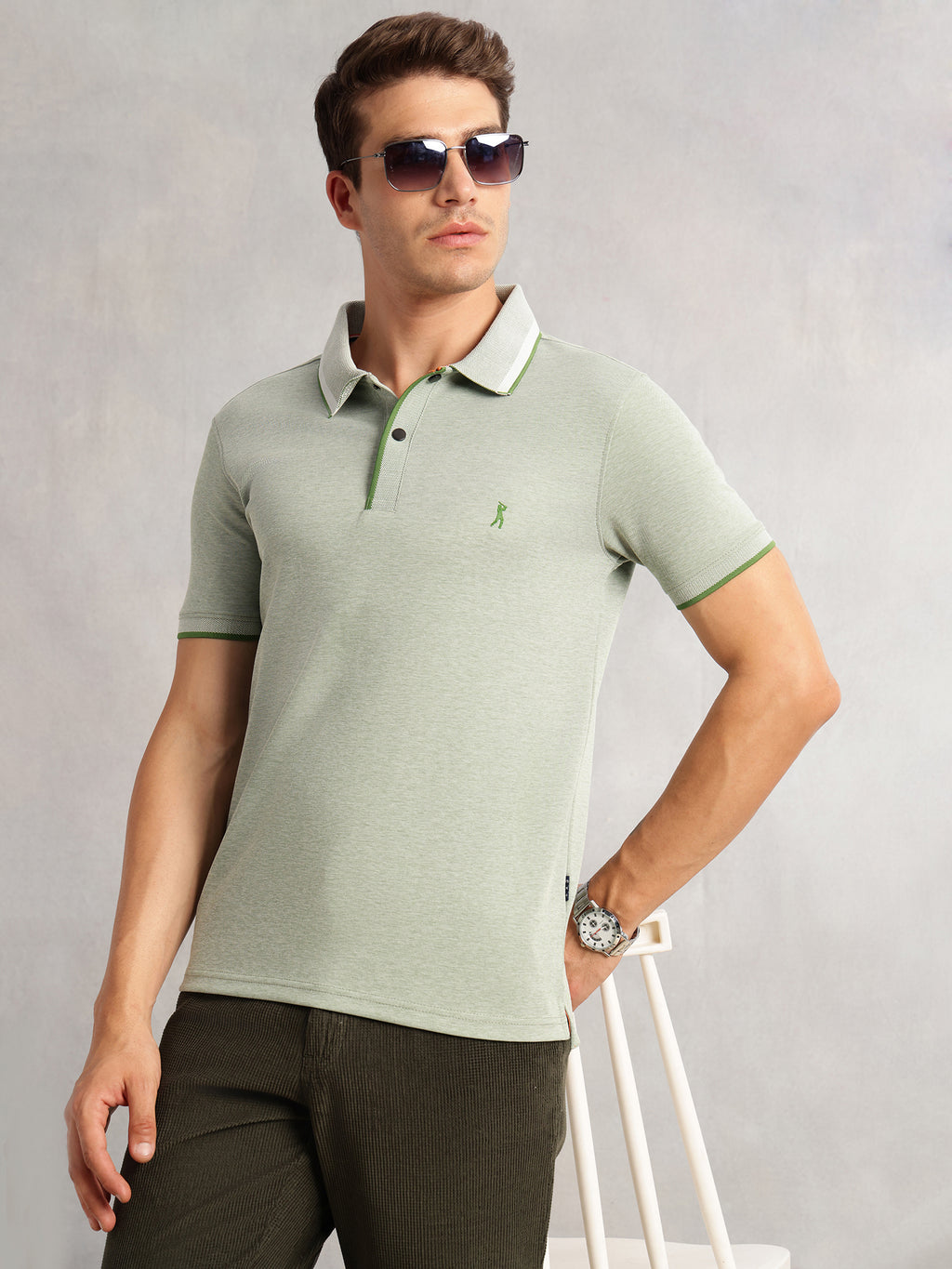 Thomas Scott Men Green Cricket Club Collection Regular Fit Short Sleeves Solid Polo Collar Knitted T-Shirt