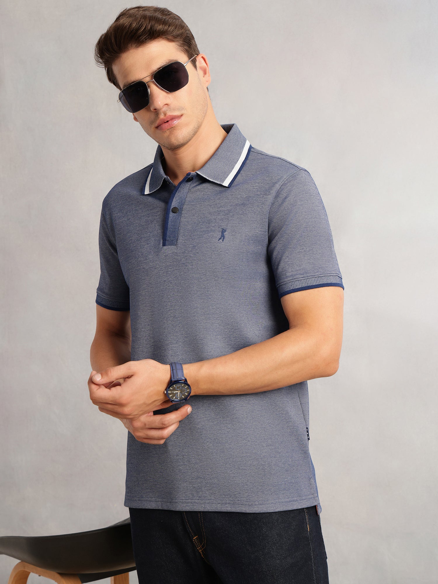 Thomas Scott Men Navy Cricket Club Collection Regular Fit Short Sleeves Solid Polo Collar Knitted T-Shirt