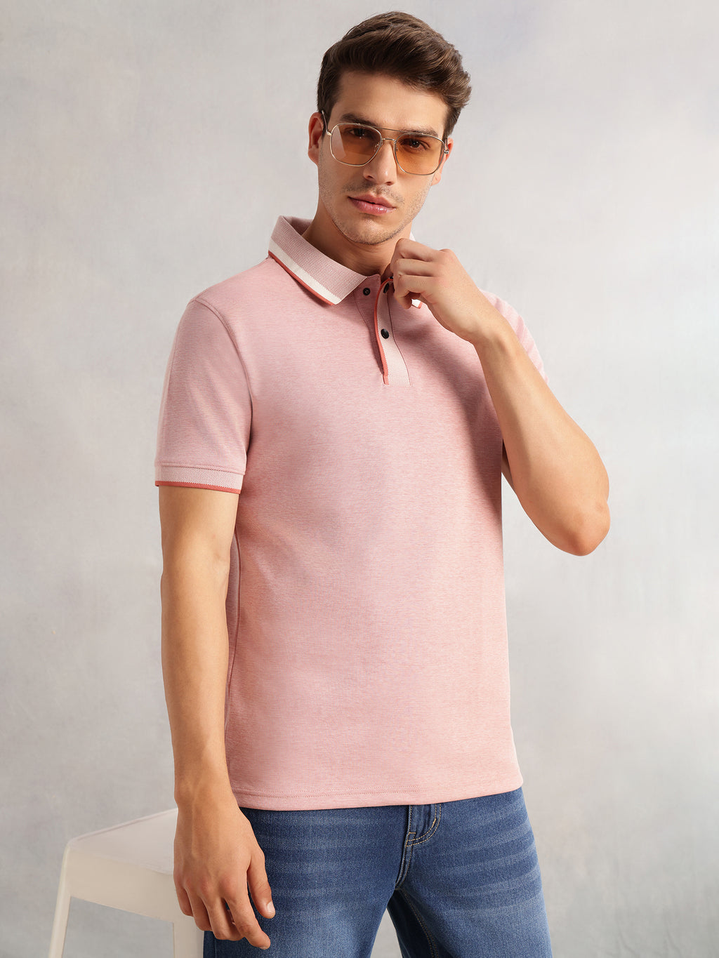 Thomas Scott Men Pink Cricket Club Collection Regular Fit Short Sleeves Solid Polo Collar Knitted T-Shirt