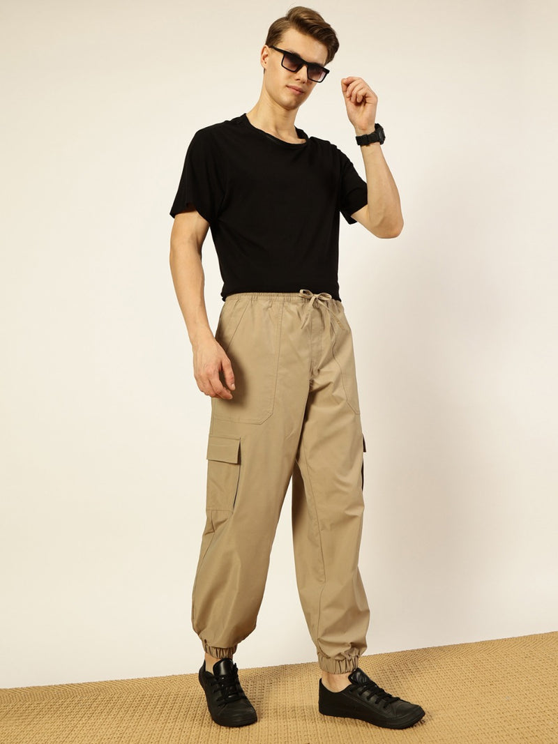 Thomas Scott Men Solid Smart Loose Fit Easy Wash Cargos Style Joggers
