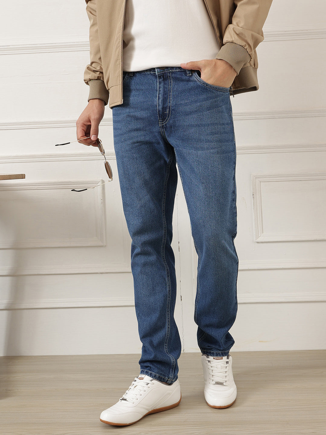 Dark Blue Smart Slim Fit Mid-Rise Clean Look Non-Stretchable Jeans For Men