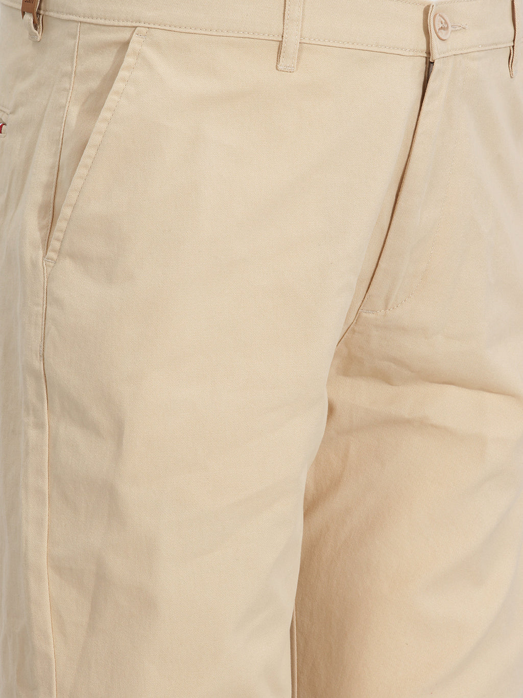 Cream Plus Size Smart Easy Wash Solid Pure Cotton Woven Chinos Trouser For Men