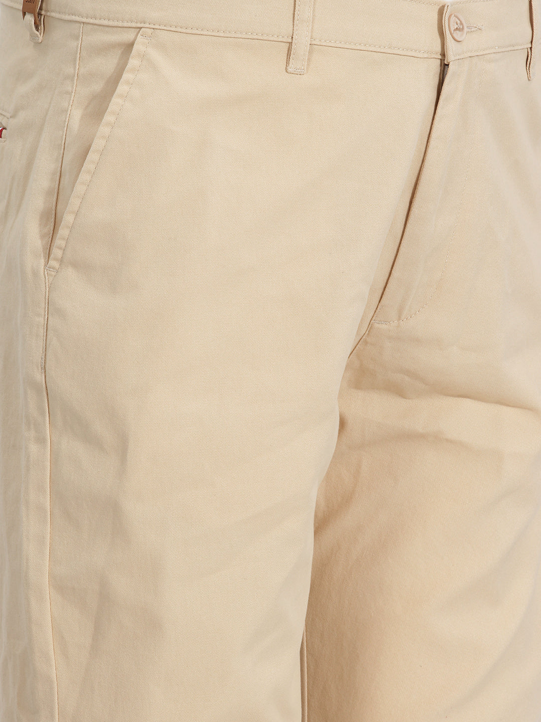 Cream Plus Size Smart Easy Wash Solid Pure Cotton Woven Chinos Trouser For Men