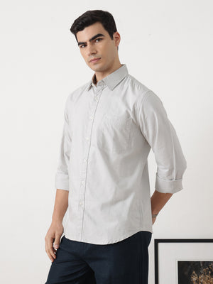 Light Grey Premium Slim Fit Long Sleeves Spread Collar Solid Cotton Oxford Casual Shirt For Men