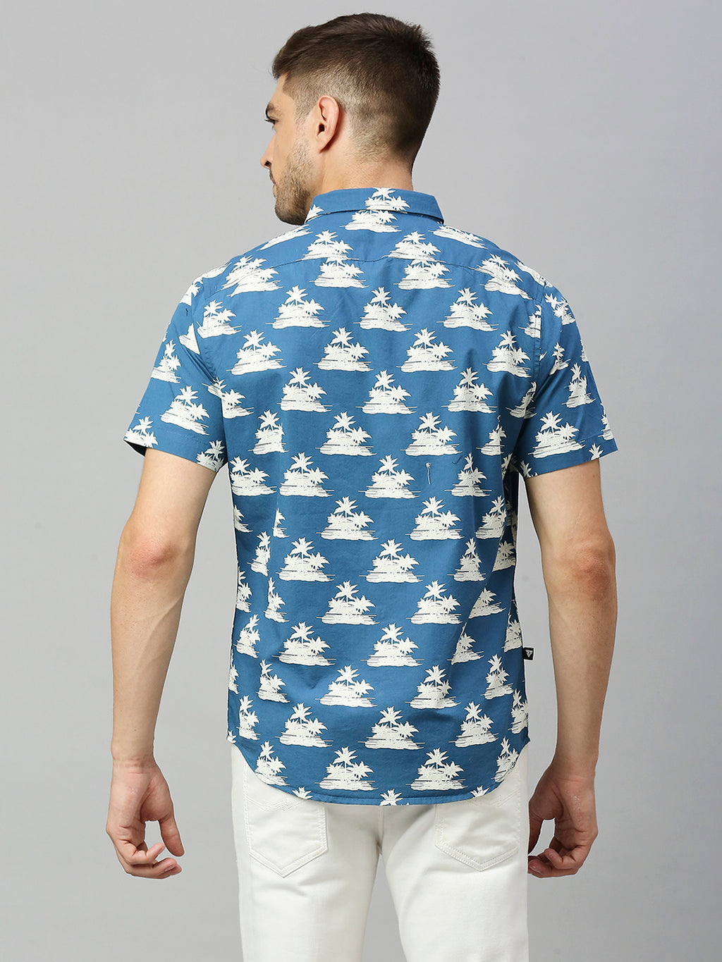 Thomas Scott Men Blue 1 Classic Short Sleeves Slim Fit Spread Collar Floral Printed Cotton Casual Shirt