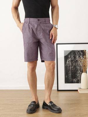 Thomas Scott Men Maroon Regular Fit Mid-Rise Solid Woven Cotton Linen Shorts