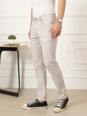 Grey Smart Straight Fit Mid-Rise Solid Woven Trouser For Men