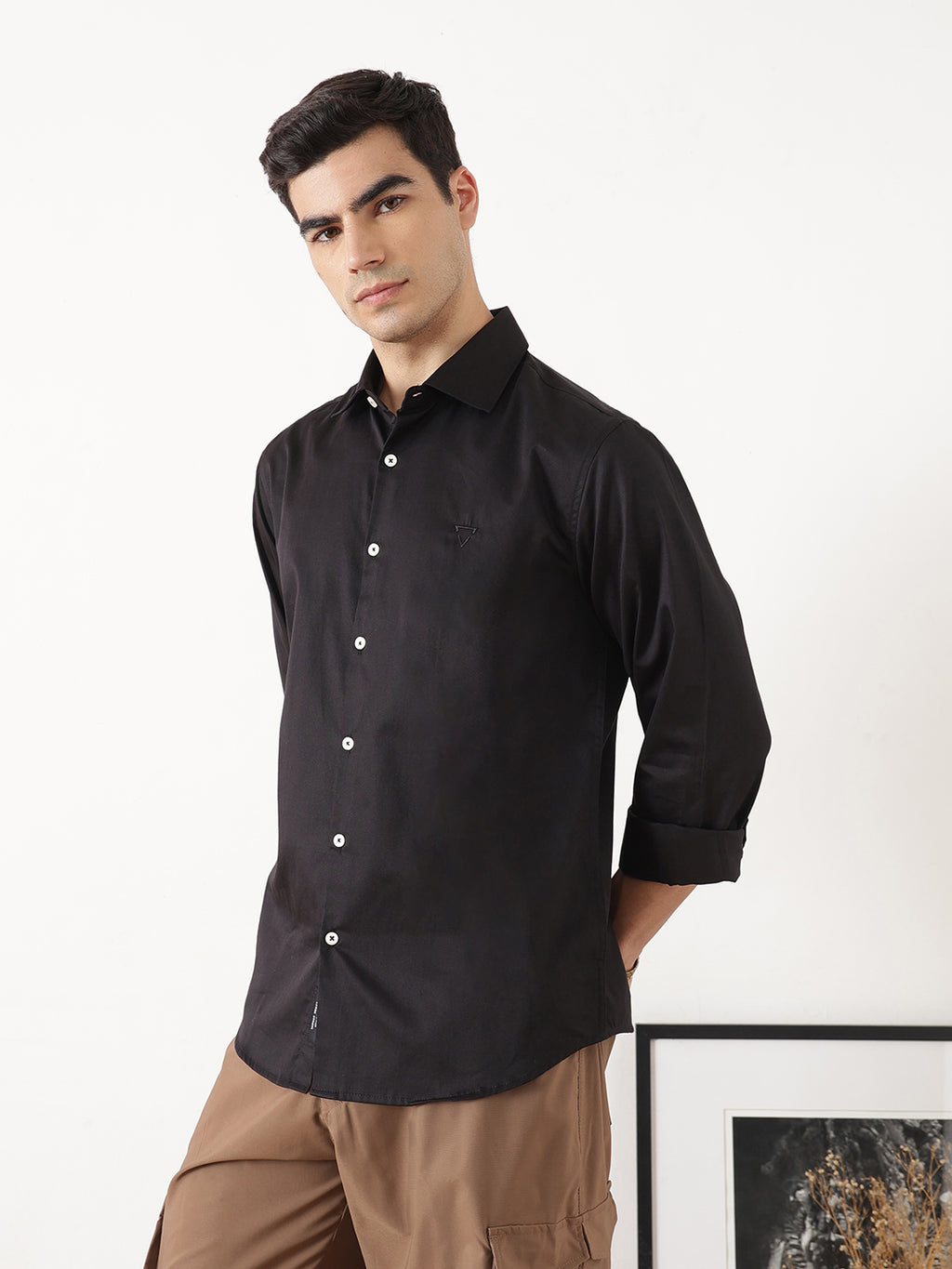 Black Premium Slim Fit Solid Cotton Casual Shirt For Men