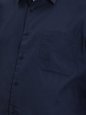 Thomas Scott Men Premium Navy Plus Size Regular Fit Long Sleeves Spread Collar Textured Cotton Formal Shirt