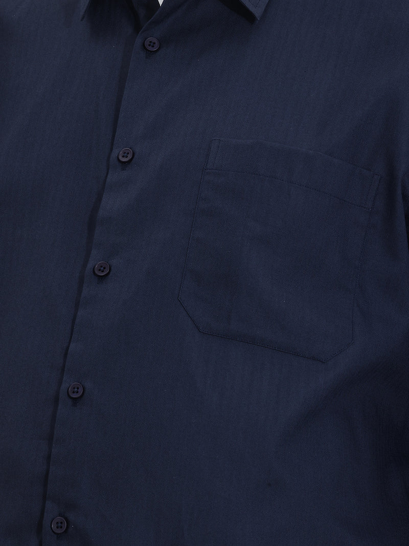 Thomas Scott Men Premium Navy Plus Size Regular Fit Long Sleeves Spread Collar Textured Cotton Formal Shirt