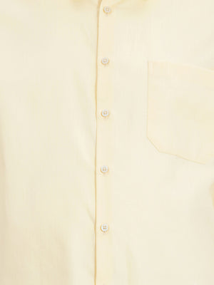 Thomas Scott Men Premium Lemon Plus Size Regular Fit Long Sleeves Spread Collar Textured Cotton Formal Shirt