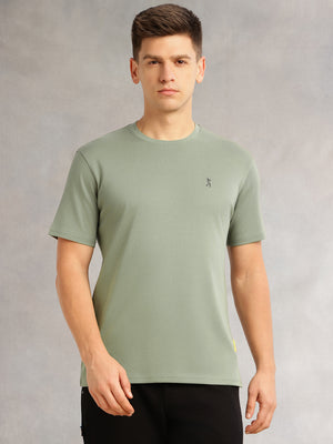 Thomas Scott Men Sea Green Cricket Club Collection Regular Fit Short Sleeves Round Neck Solid 100% Cotton Knitted Tshirt
