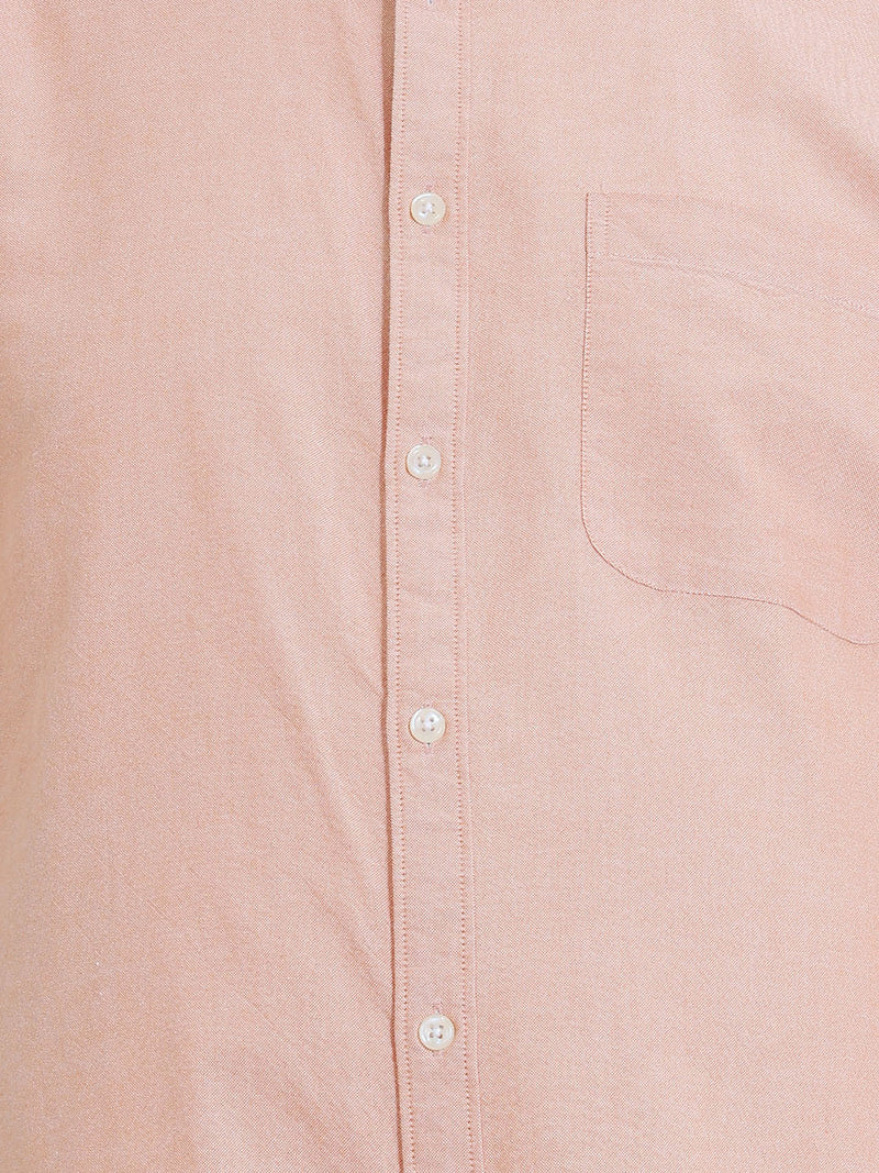Thomas Scott Men Premium Orange Plus Size Regular Fit Long Sleeves Button-Down Collar Solid Cotton Casual Shirt