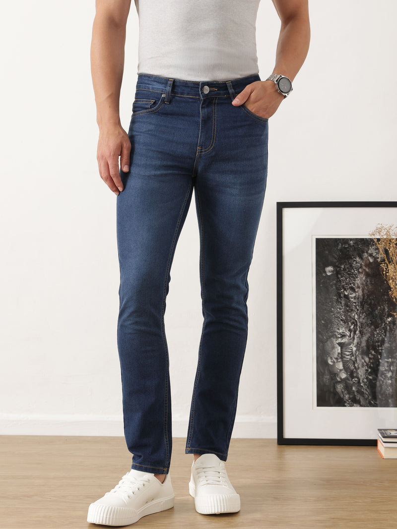 Thomas Scott Men Dark Blue Skinny Fit Medium Shade Clean Look Stretchable Jeans