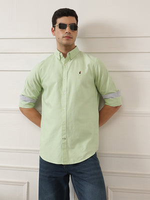 Pista Premium Regular Fit Button-Down Collar Solid Pure Cotton Casual Shirt For Men