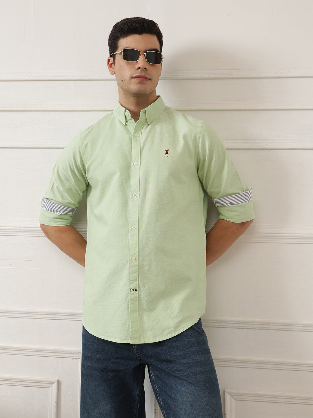 Pista Premium Regular Fit Button-Down Collar Solid Pure Cotton Casual Shirt For Men