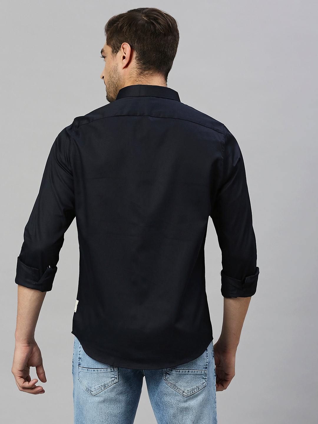 Thomas Scott Men Navy Classic Slim Fit Long Sleeves Spread Collar Solid Casual Shirt