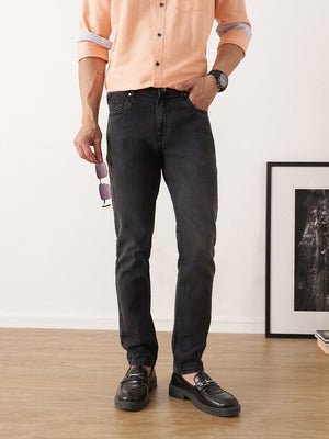 Dark Black Smart Slim Fit Mid-Rise Dark Shade Clean Look Non Stretchable Jeans For Men