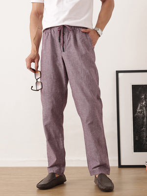 Thomas Scott Men Maroon Smart Relaxed Fit Mid-Rise Solid Cotton Linen Pleated Casual Trousers