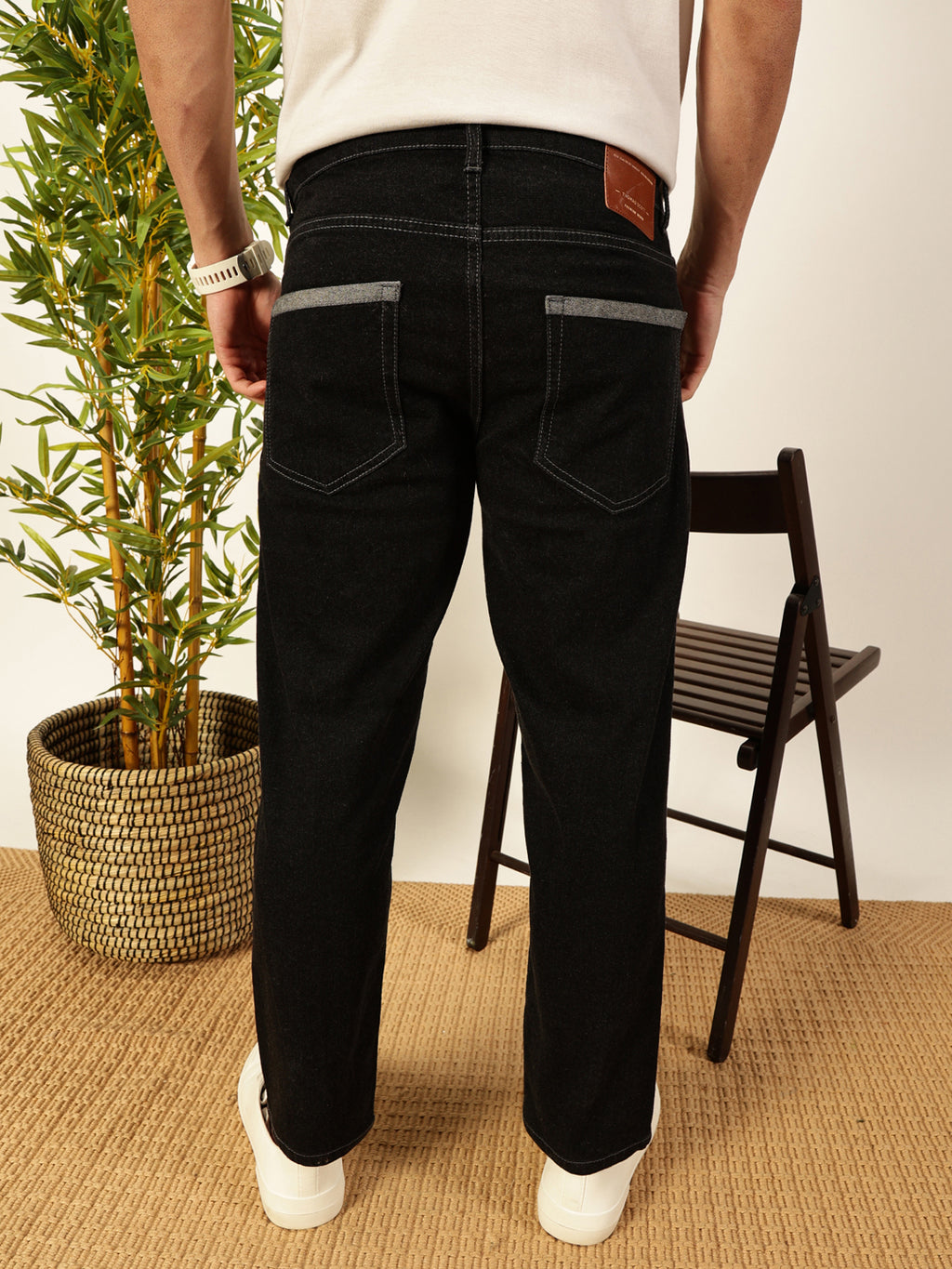 Thomas Scott Men Black Smart Tapered Fit Mid-Rise Clean Look Cropped Stretchable Jeans