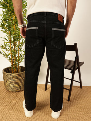 Thomas Scott Men Black Smart Tapered Fit Mid-Rise Clean Look Cropped Stretchable Jeans