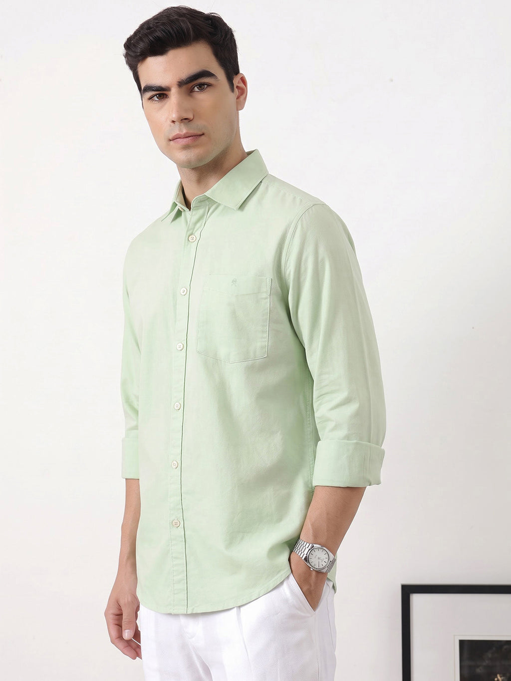 Pista Premium Slim Fit Long Sleeves Spread Collar Solid Cotton Oxford Casual Shirt For Men