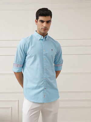 Aqua Premium Regular Fit Button-Down Collar Solid Pure Cotton Casual Shirt For Men