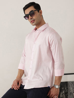 Thomas Scott Men Premium Pink Regular Fit Long Sleeves Spread Collar Windowpane Checks Cotton Lycra Casual Shirt