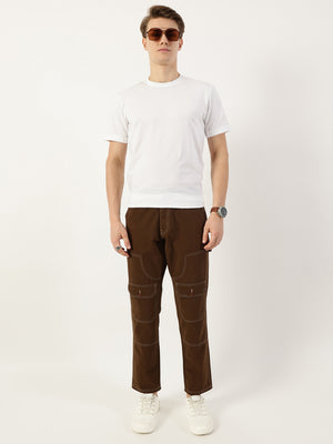 Thomas Scott Men Brown Smart Regular Fit Mid-Rise Solid Cotton Woven Trouser