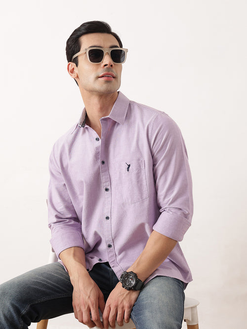 Thomas Scott Men Purple Premium Slim Fit Long Sleeves Spread Collar Solid Cotton Twill Casual Shirt