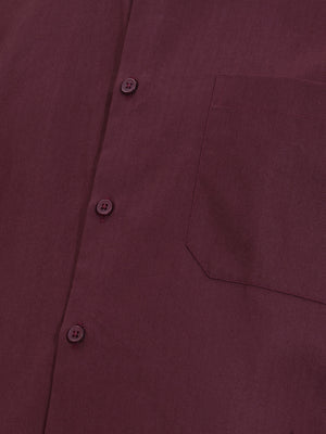 Thomas Scott Men Premium Maroon Plus Size Regular Fit Long Sleeves Spread Collar Textured Cotton Formal Shirt
