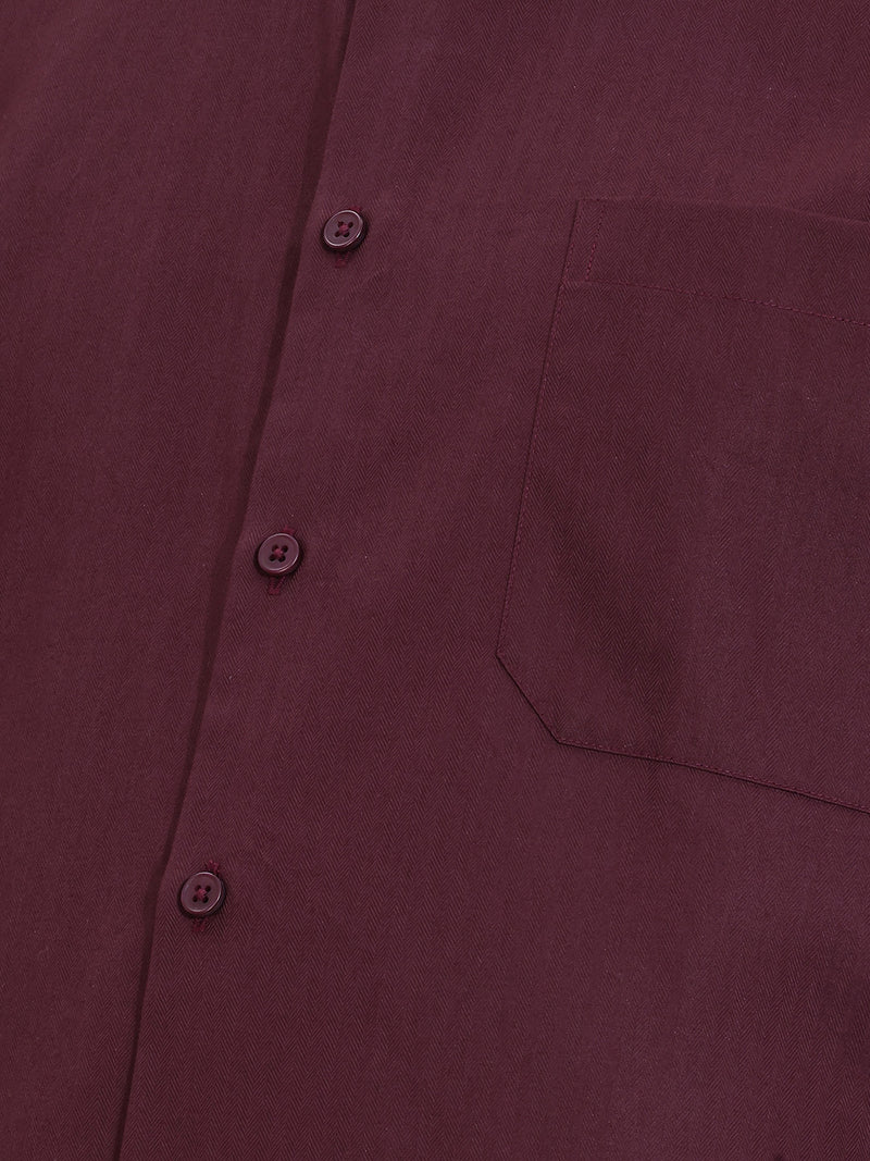 Thomas Scott Men Premium Maroon Plus Size Regular Fit Long Sleeves Spread Collar Textured Cotton Formal Shirt