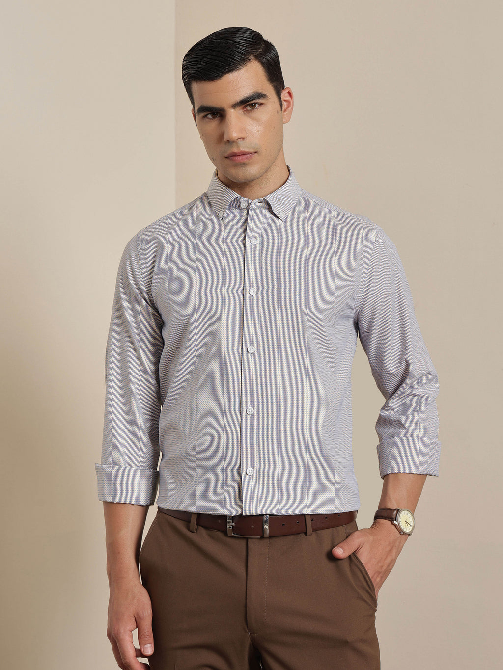 Thomas Scott Men Smart Multi Regular Fit Long Sleeves Button Down Collar Micro Checks Formal Shirt