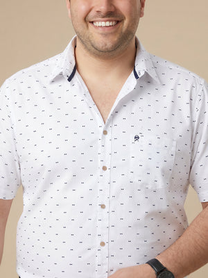 Pure White 1 Plus Size Regular Fit Micro Ditsy Printed Spread Collar 100% Cotton Casual Shirt For Men