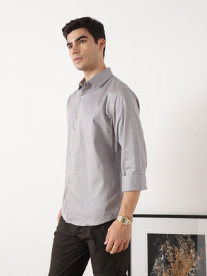 Grey Premium Slim Fit Solid Cotton Casual Shirt For Men
