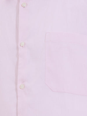 Pink Plus Size Smart Long Sleeves Regular Fit Spread Collar Solid 100% Cotton Formal Shirt For Men