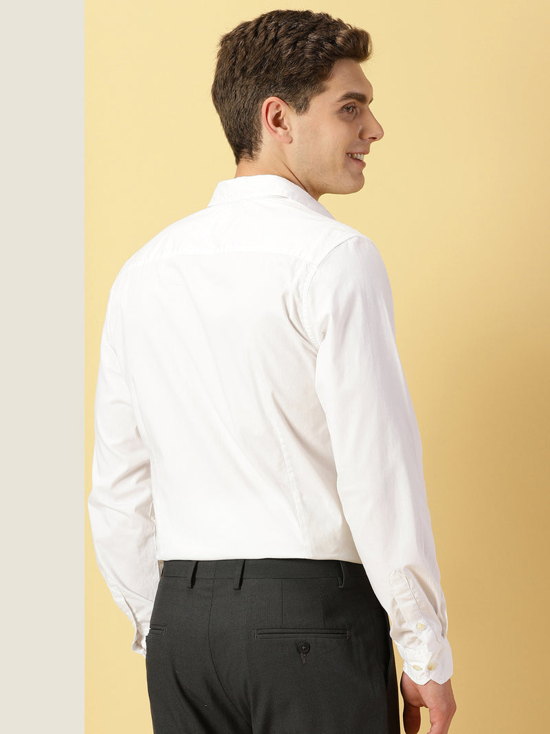 Thomas Scott Men White Classic Regular Fit Long Sleeves Spread Collar Solid Casual Shirt