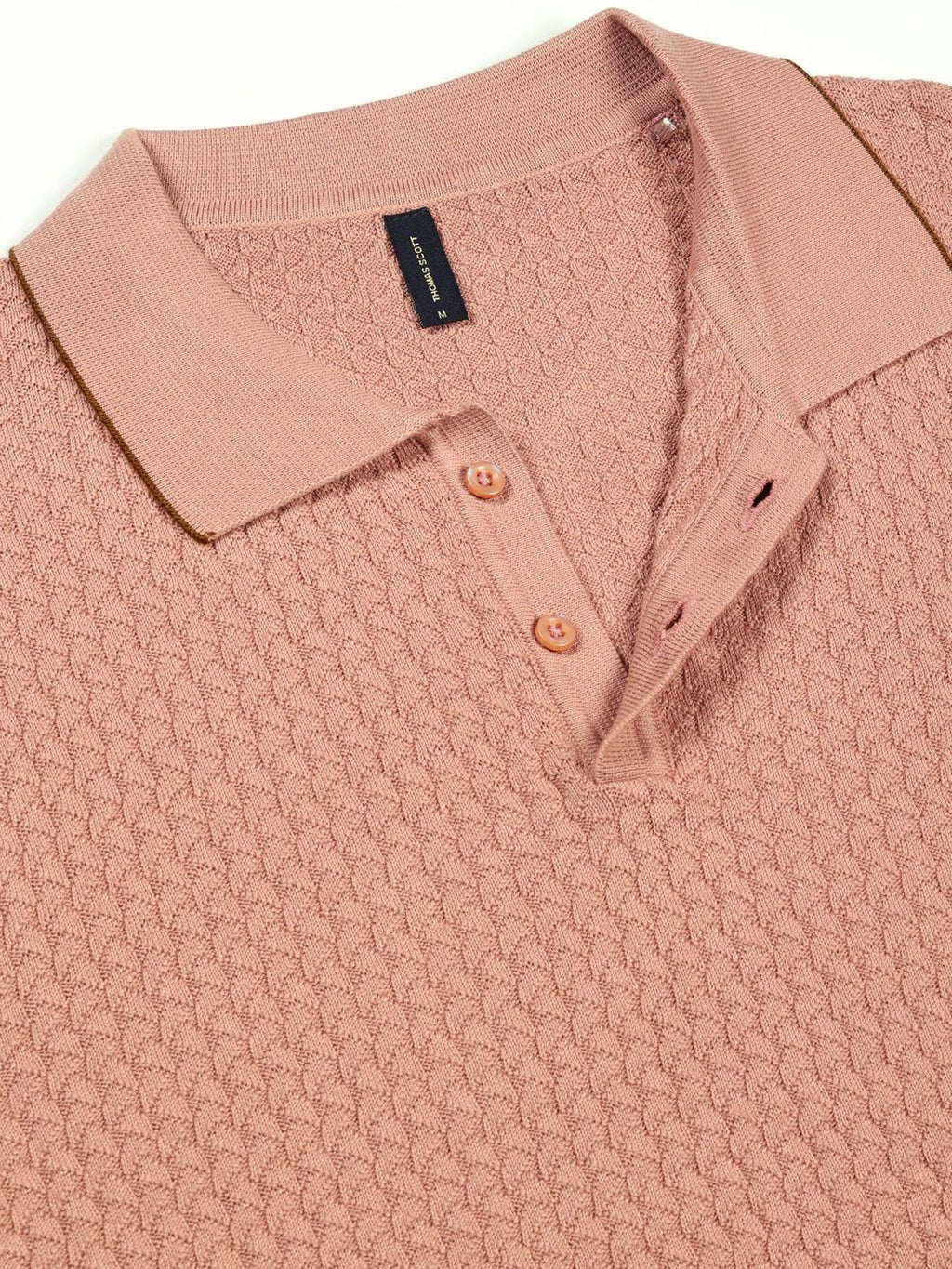 Pink Short Sleeves Regular Fit Self Design Cotton Polo Collar Knitted Tshirts For Men
